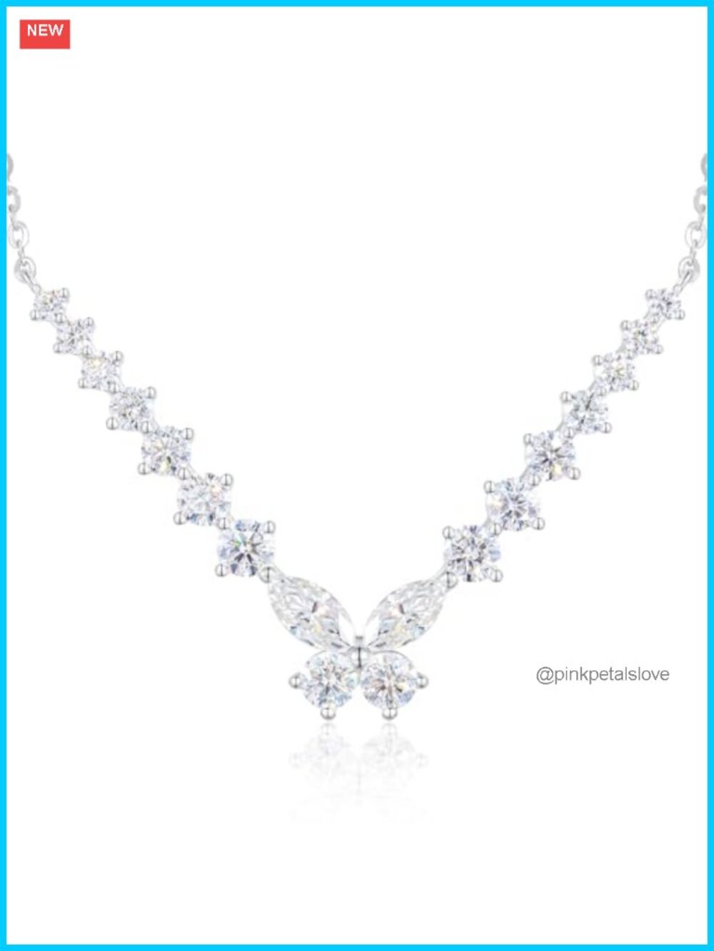 Moissanite Butterfly Tennis Necklace Sterling Silver 14K Gold Plated